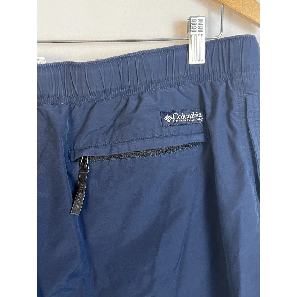 Columbia Mens Navy Blue Packable Cargo Shorts Elastic‎ Waist Belted Outdoor L